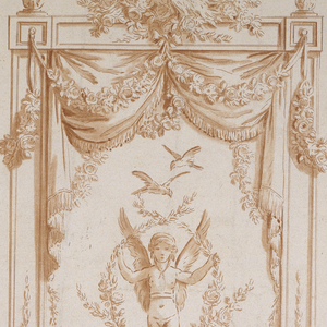 Print, Designs for a Panel, Fire Screen, and Andirons, pl.3, XIe Cahier, Oeuvres de différents genres dessinée par J. B. Huet, 1785