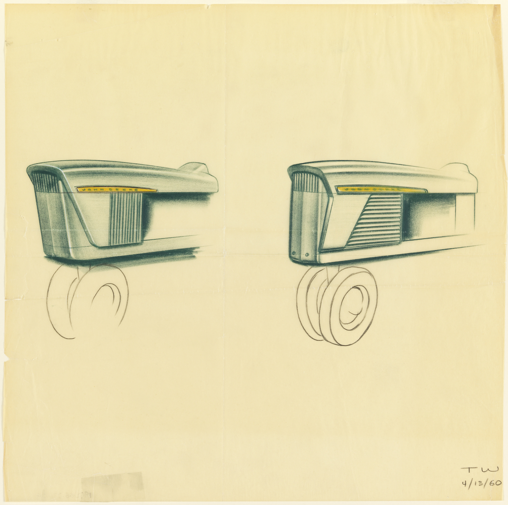 Drawing, Tractor, side view of hood and engine, for John Deere