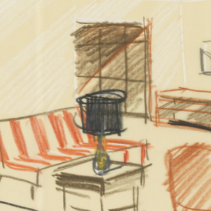 Drawing, Sketch for room interior, for Uris Hotel, August 3, 1955