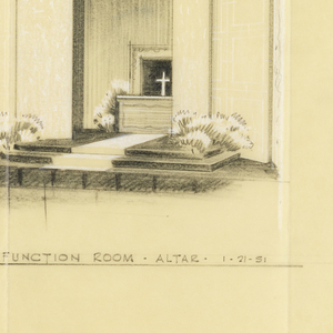 Drawing, Function room, altar, for Uris Hotels, January 21, 1951