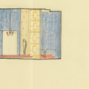 Drawing, Sketch (lobby/elevator?) for Uris Hotels, 1950–55