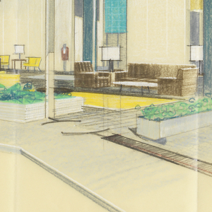 Drawing, Sketch: lobby at entrance, for Uris Hotels, August 12, 1955