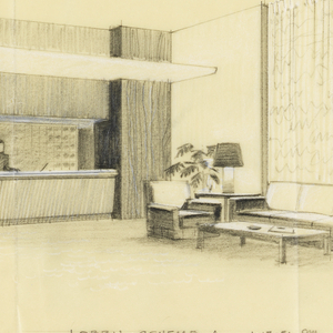 Drawing, Sketch, lobby, Scheme A, for Uris Hotel, January 17, 1951