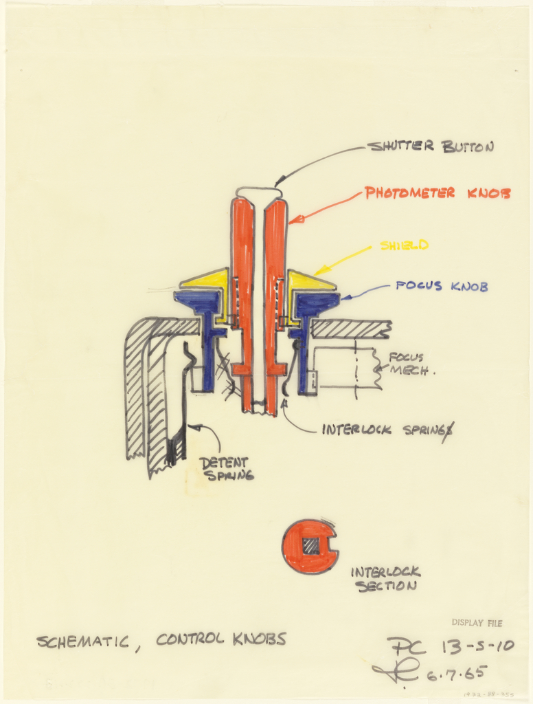 Drawing, Schematic, control knobs, for Polaroid