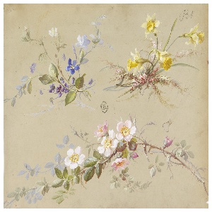Drawing, Design for Wallpaper and Textile: Flowers, 19th century