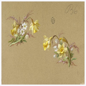 Drawing, Design for Wallpaper and Textile: Flowers, 19th century