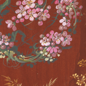 Drawing, Designs for Wallpaper and Textiles: Pink Blossoms in Wreath, 19th century
