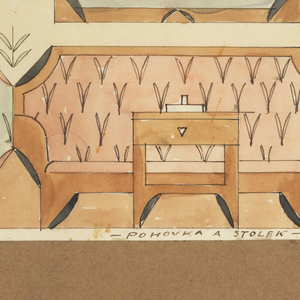 Drawing, Design for a Sitting Room with Sofa, Two Chairs, and Table, 1919