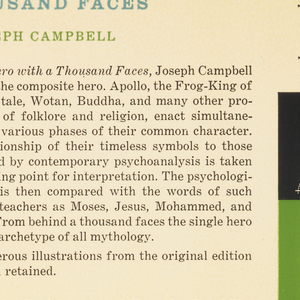 Book Jacket, Bookjacket for "The Hero with a Thousand Faces" by Joseph Campbell, Meridian Books, 1955