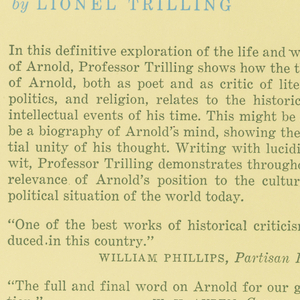 Book Cover, Matthew Arnold by Lionel Trilling, 1955