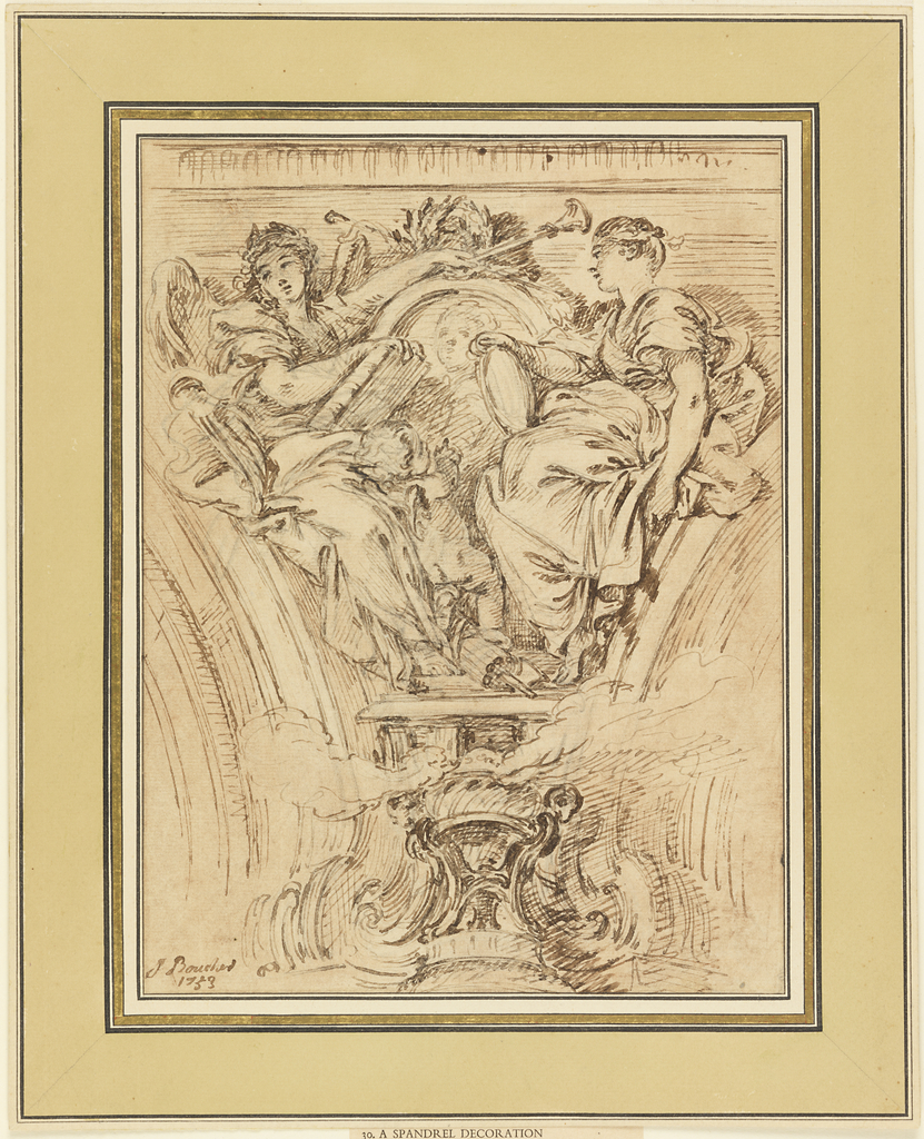 Drawing, Spandrel Decoration:  Fame and Truth Applauding Louis XV