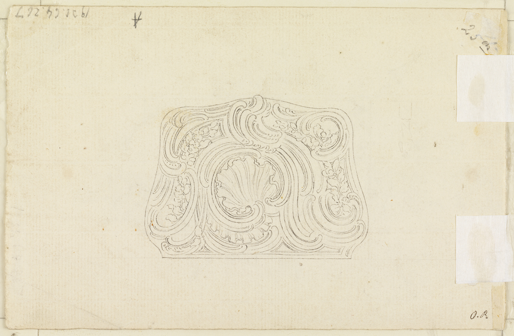 Drawing, Design for a Snuff Box Cover (verso); Trophy of Hunting (recto)