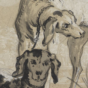 Drawing, After the Hunt: Two Hounds beside a Boar