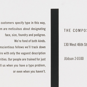 Advertisement, The Composing Room, Inc.: "I Want a Thin Gothic", 1949