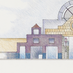 Drawing, Plaza Guadalupe Phase I: View of Arcade, 1986