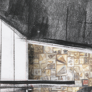 Drawing, Museum of the Earth, Ithaca, New York:  Perspective View with Fossil Wall, 1999