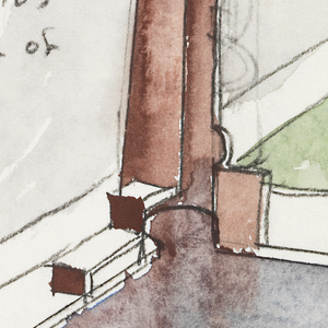 Drawing, Exterior view of the Chapel of St. Ignatius, Seattle University: Bottle of Light, October 5, 1994