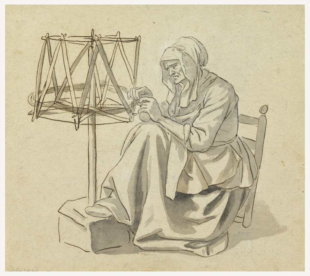 Drawing, An Old Woman Spinning