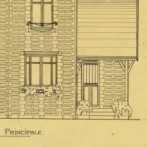 Drawing, Rendering of the Elevation of the Principal Facade of a Two Family Mass-Operation House (type No.1), ca. 1921