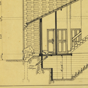 Drawing, Rendering of the Side-Elevation and Basement of a Two Family Mass-operation House (Type No.1), ca. 1921