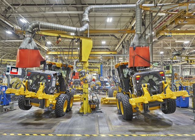 Photograph, Motor graders being calibrated in the test stand area