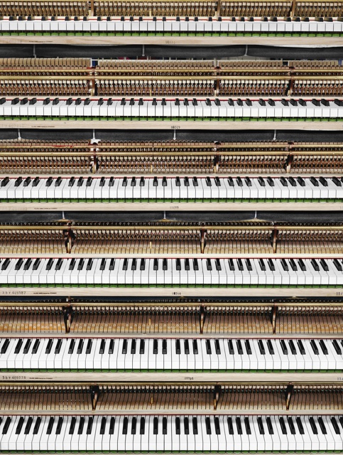 Photograph, Piano keyboards ready for polishing