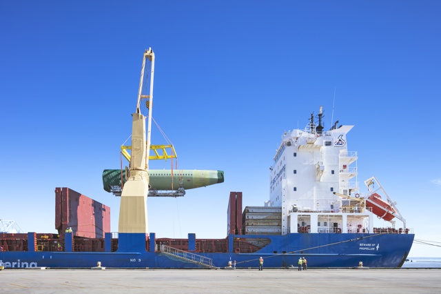 Photograph, Section of an Airbus A321 arriving on a container ship