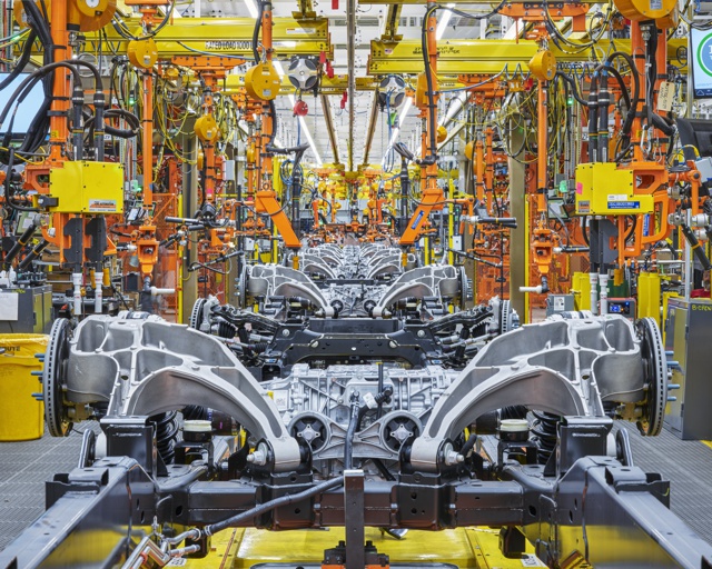 Photograph, Ford F-150 Lightning electric truck chassis on the assembly line
