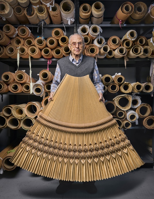 Photograph, Leon Kalajian with a sunray pleating board