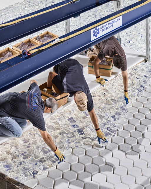 Photograph, Workers placing glass for casting the mirror of the Giant Magellan Telescope