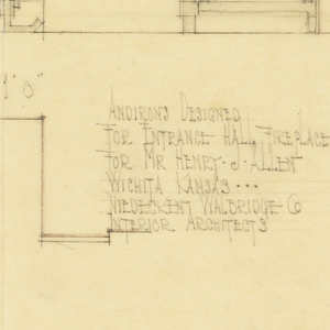 Drawing, Andirons, Entrance Hall Fireplace, Henry J. Allen Residence, Wichita, Kansas, 1917