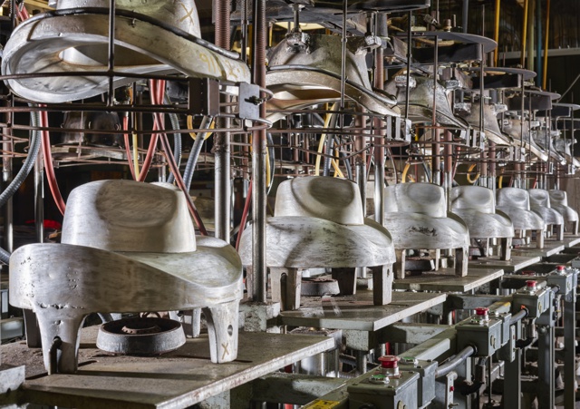 Photograph, French presses ready to final block western hats