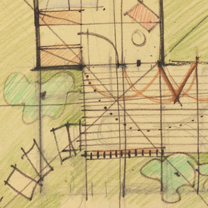 Drawing, Conceptual Plans and Elevation of a Small Guest House for the Artist on Cape Cod, 1953–54