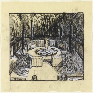 Drawing, Design for Garden Featuring Octagonal Fountain with Sculpture, Flanked by Hemispherical Trellises, 1912–14