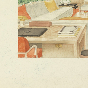 Drawing, Living Room/Den Interior, 1950–70