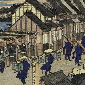 Print, Shinagawa Station, Sunrise, in The Fifty-Three Stations of the Tokaido Road (Tokaido Gojusan Tsugi-no Uchi), ca. 1834