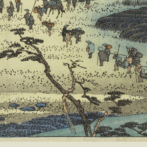 Print, Shimada, Travelers Crossing the Oigawa, in The Fifty-Three Stations of the Tokaido Road (Tokaido Gojusan Tsugi-no Uchi), ca. 1834