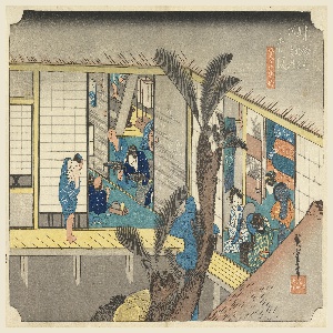 Print, Akasaka, Interior of Inn, in The Fifty-Three Stations of the Tokaido Road (Tokaido Gojusan Tsugi-no Uchi), ca. 1834