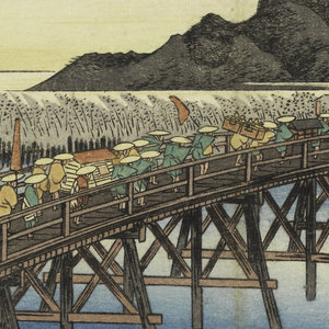 Print, Okazaki, Tenshin Bridge, in The Fifty-Three Stations of the Tokaido Road (Tokaido Gojusan Tsugi-no Uchi), ca. 1834