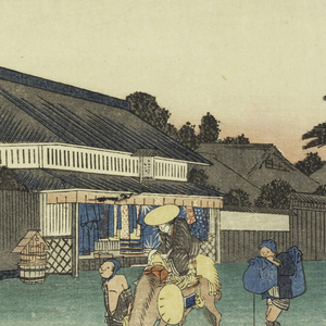 Print, Narumi, A Place Famous for Its Cloth, in The Fifty-Three Stations of the Tokaido Road (Tokaido Gojusan Tsugi-no Uchi), ca. 1834