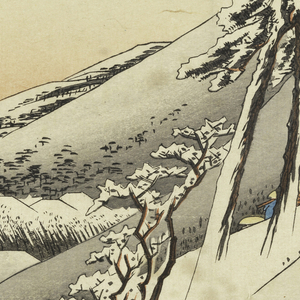 Print, Kameyama, Snow Scene, in The Fifty-Three Stations of the Tokaido Road (Tokaido Gojusan Tsugi-no Uchi), ca. 1834