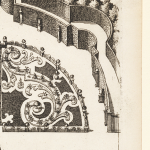 Print, Les parterres du Jardin de Monsieur Rendrop à Watervliet (The Garden Beds of Monsieur Rendrop in Watervliet), in Nouveaux Livre de Parterres contenant 24 pensséz diferantes (New Book Containing 24 Different Variations for Garden Beds), ca. 1700