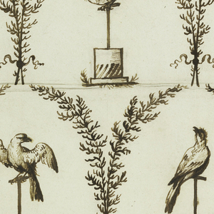 Drawing, Design for Wallpaper: Birds on Stands, ca. 1730
