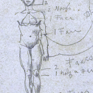 Drawing, Sketch of a Male Nude with Notations, ca. 1860