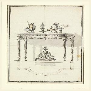 Drawing, Elevation and Plan for a Side Table with Covered Dishes, Urns and Cup, ca. 1780
