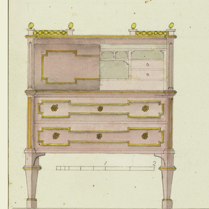 Drawing, Designs for Mechanical Furniture: Wardrobe, Desk and Dressing Table, ca. 1805