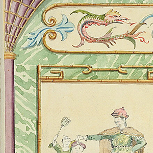 Drawing, Wall Elevation with Panels of Chinese Figures, for King