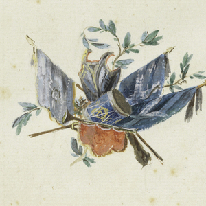Drawing, Six Trophies composed of Military Attributes, 1780