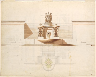 Drawing, Projects. a) A fountain on a staircase b) A church