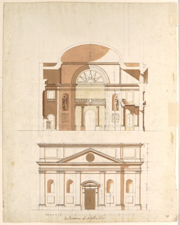 Drawing, Projects. a) A fountain on a staircase b) A church